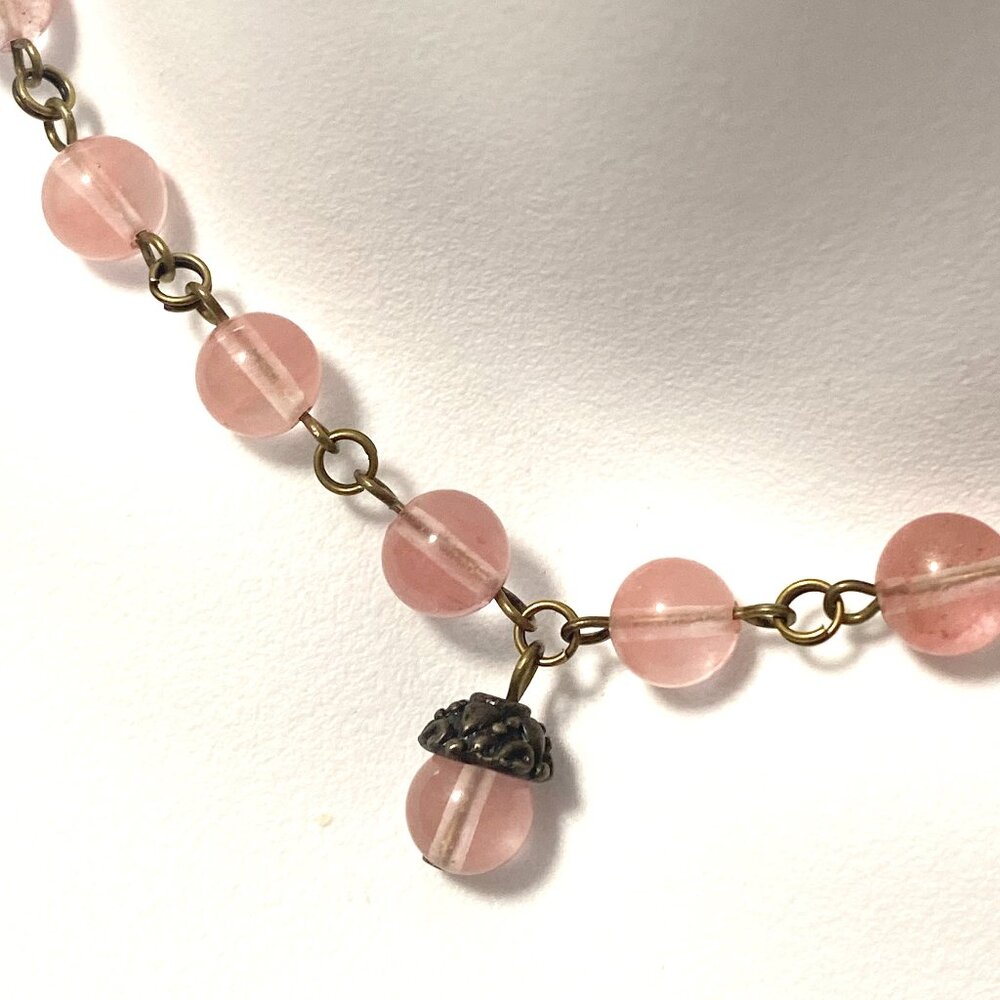 Cute Cherry Quartz Bronze Acorn Pendant Adjustable Choker
